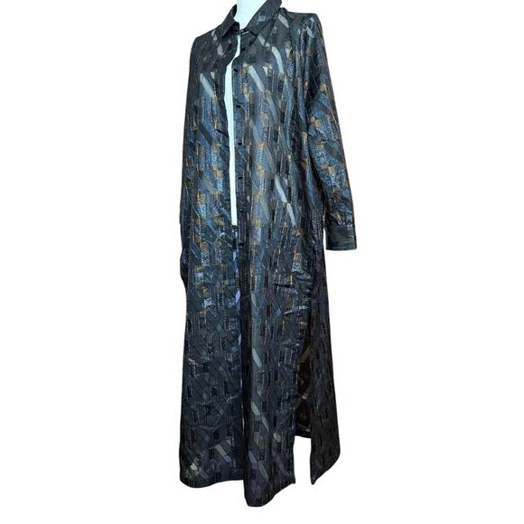 Marina Rinaldi Nero Dettato button down sheer metallic shirt dress maxi tunic L - Picture 4 of 15